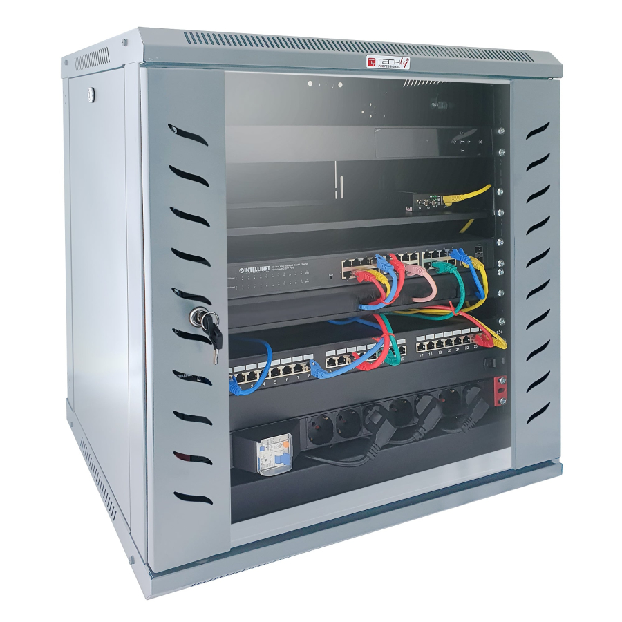 Armadio Rack 19'' a Muro 9 Unità P.450 mm Flat Pack Grigio